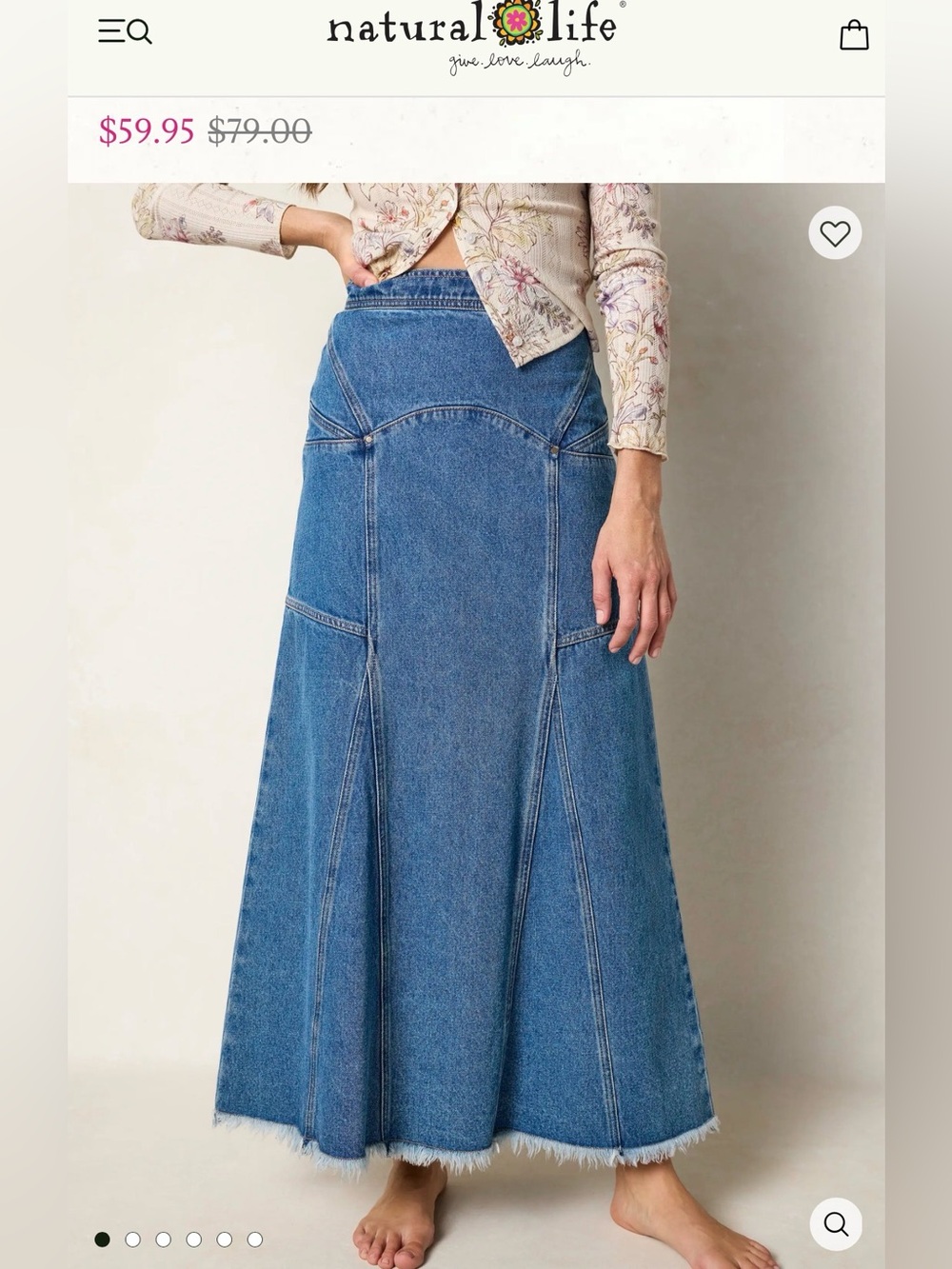 NATURAL LIFE Blue Denim Flared Panel Skirt - Size 14
